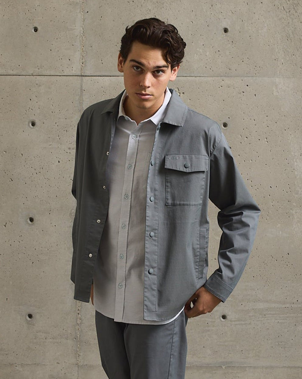 Twill Shirt Jacket-TENORE