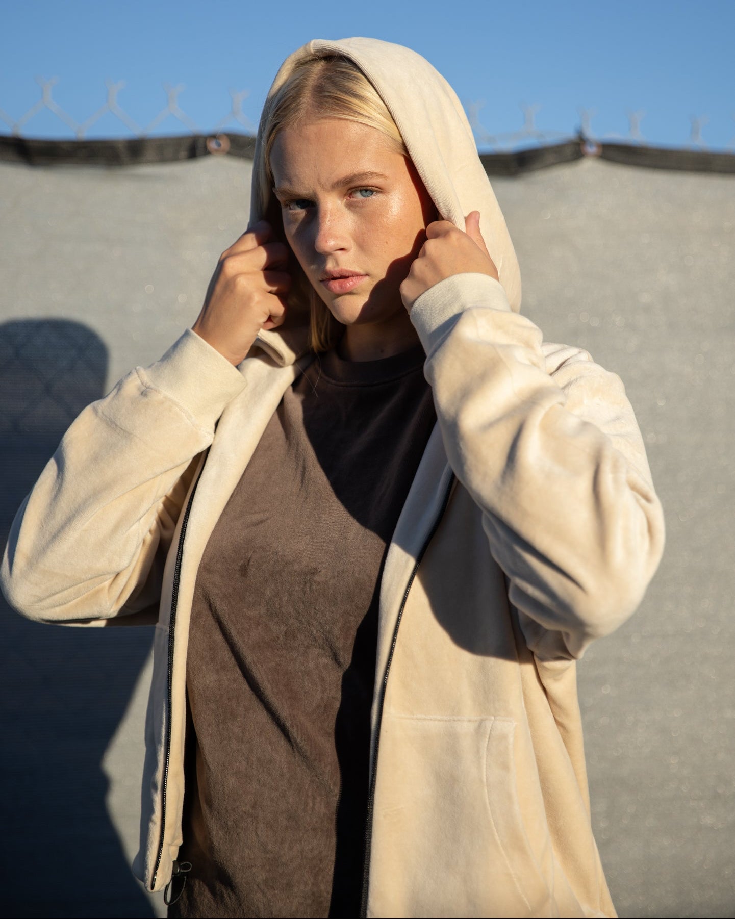 Velour Zip-Up Hoodie-TENORE