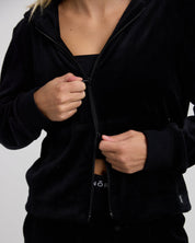 Velour Zip-Up Hoodie-TENORE