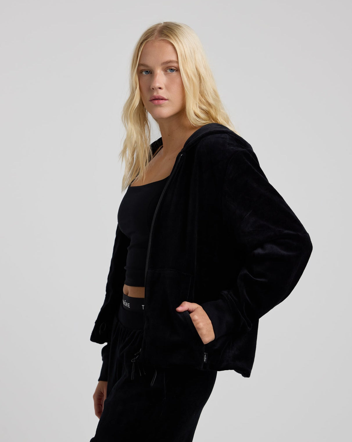 Velour Zip-Up Hoodie-TENORE