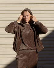 Velour Zip-Up Hoodie-TENORE