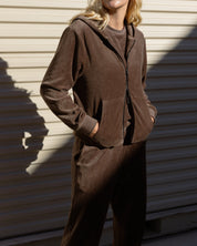 Velour Zip-Up Hoodie-TENORE