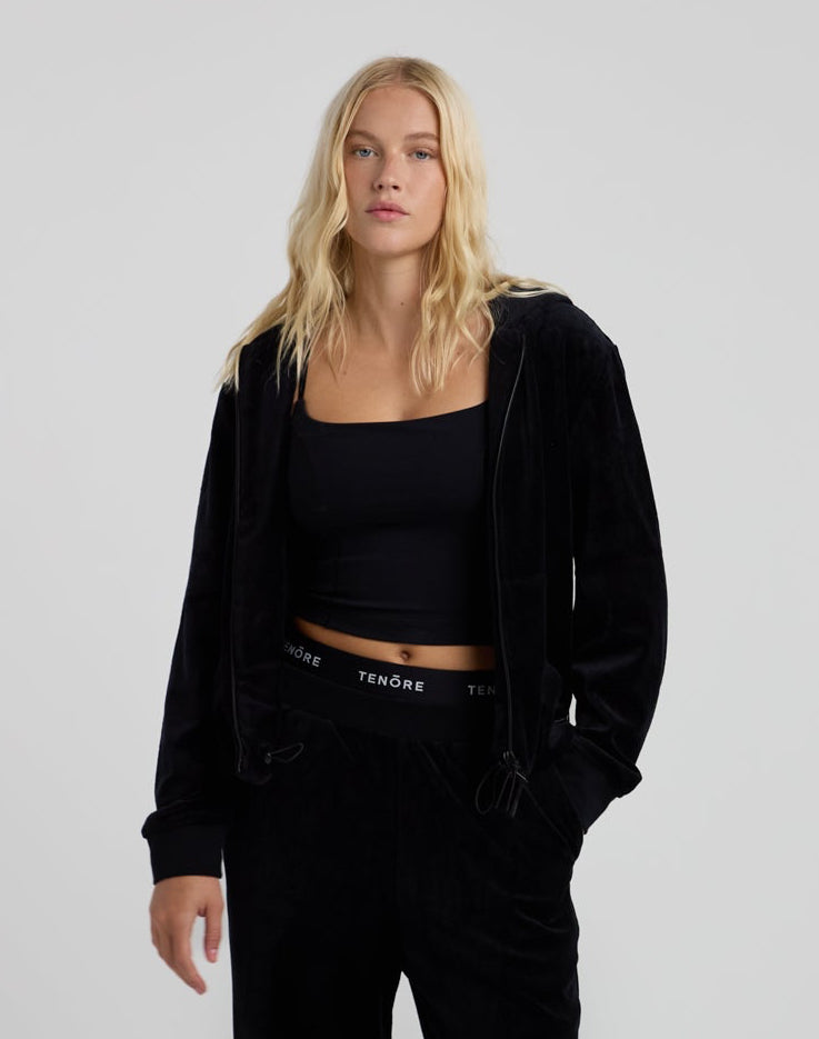 Velour Zip-Up Hoodie-TENORE