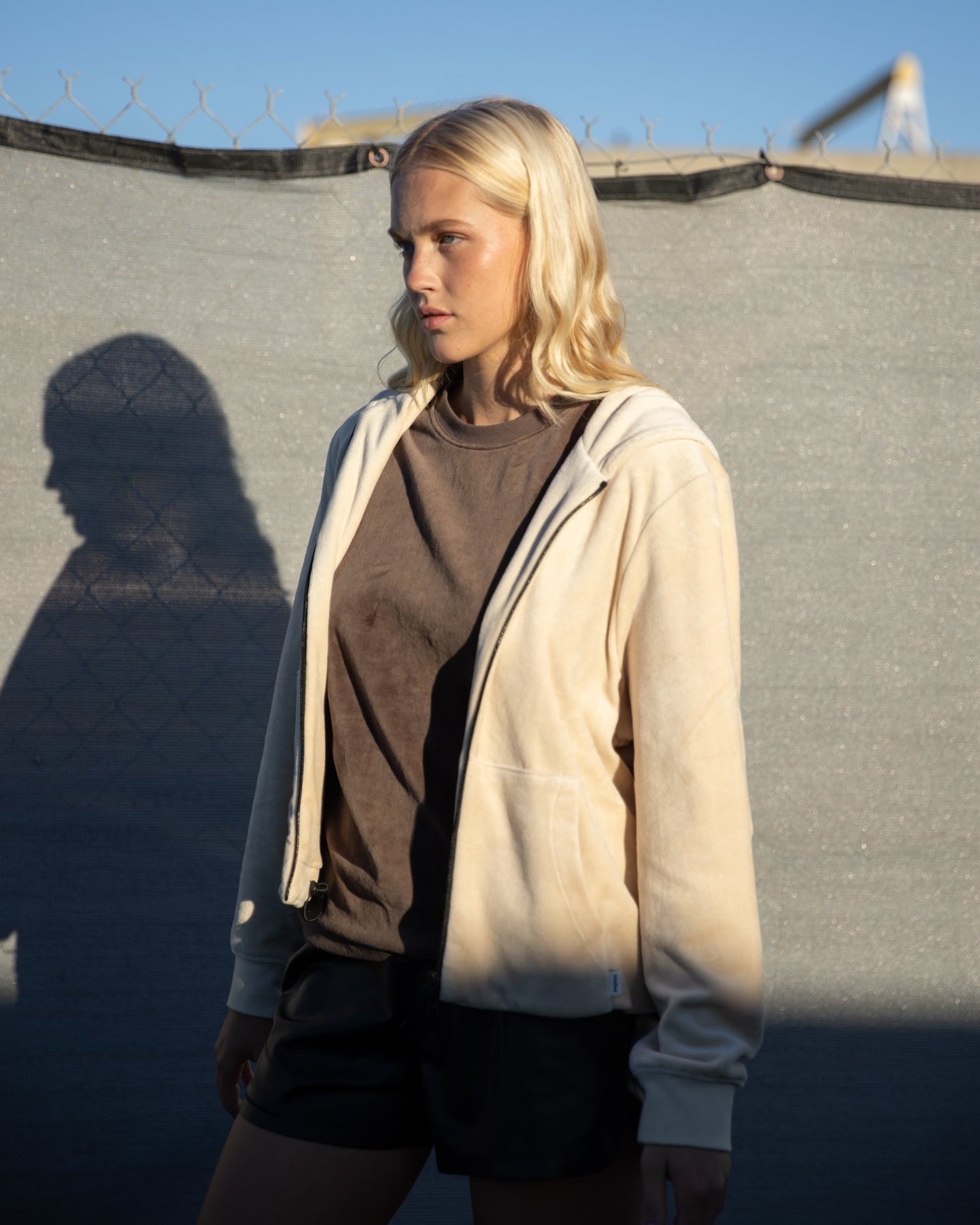 Velour Zip-Up Hoodie-TENORE